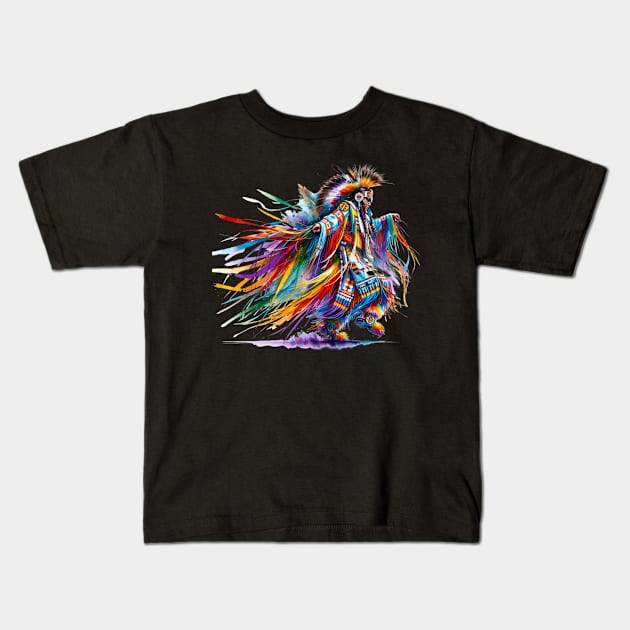 Native American Grass Dancer Kids T-Shirt by Blue Raven Designs